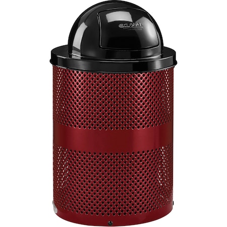 Global Industrial Outdoor Perforated Steel Trash Can With Dome Lid, 36 Gallon, Red 261949RD